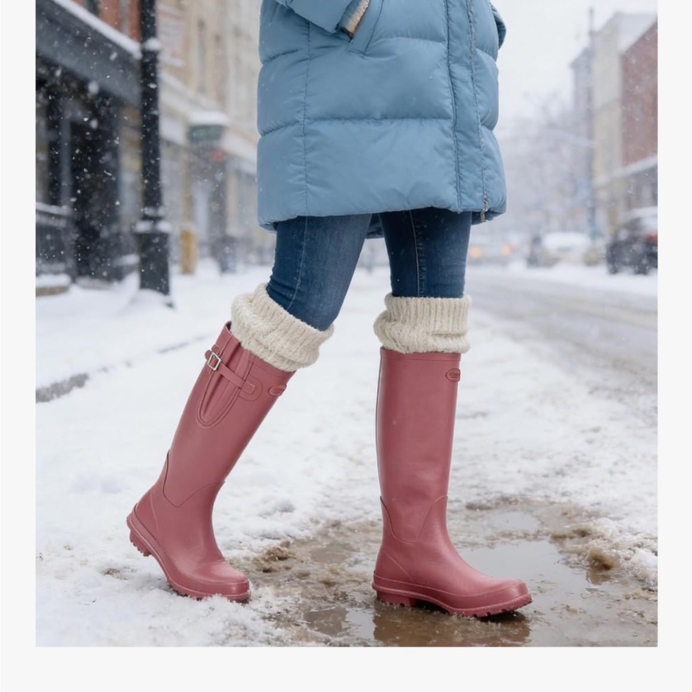 Tall Knee High Rain Boots Waterproof Rubber Winter Snow & Slush Size 5